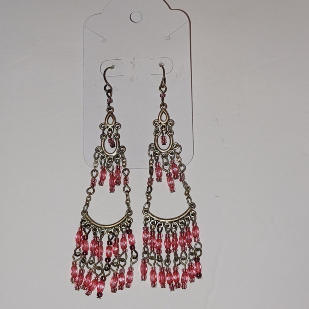 Costume Pink Beaded Vintage Style Earrings